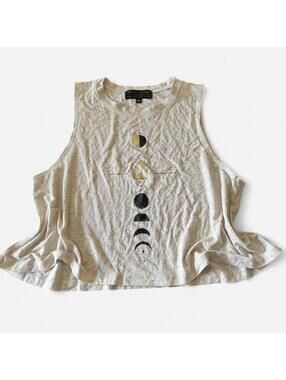 Neo Classics cream tank top with gold and black celestial foil moon design